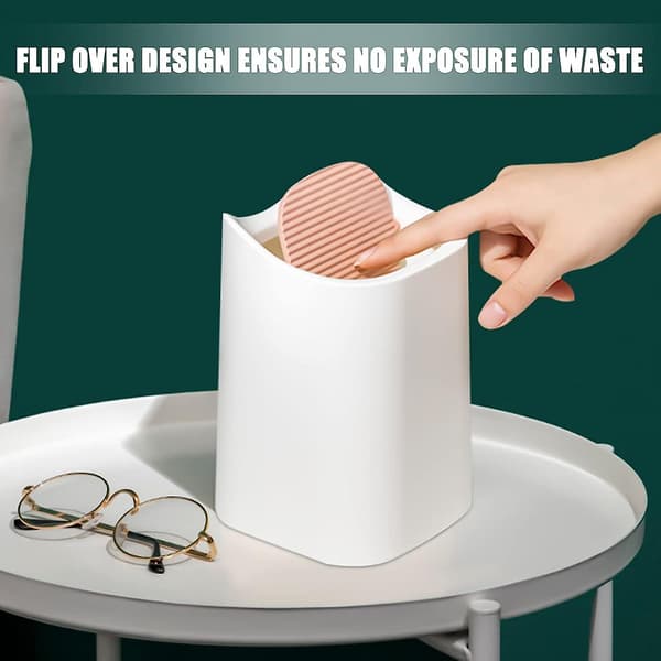Mini Desktop Trash Can Portable Tabletop Bin with Swing Lid, for Bathroom, Bedroom, Kitchen