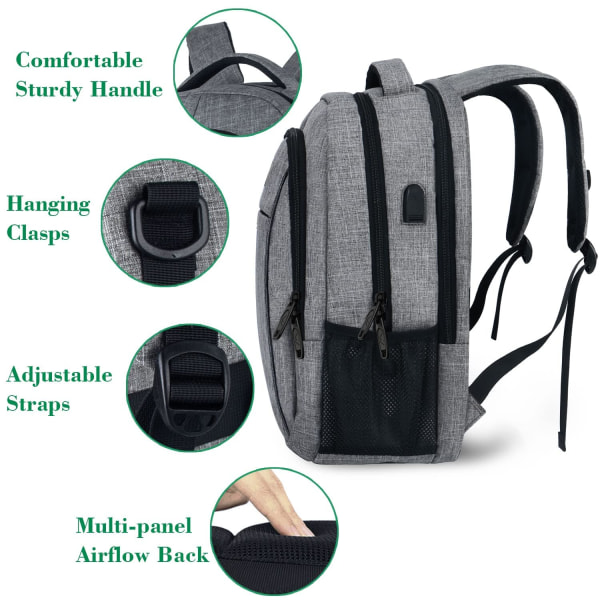 Rejsetaske til bærbar computer, forretningsrejse, tynd, robust rygsæk til bærbare computere med USB-opladningsport, computertaske til college Blue