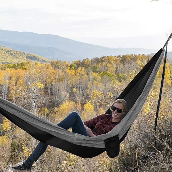 Camping Hammock Portable Double and Single Hammocks with 2 Tree Straps, Parachute Hammocks for Hiking, Travel, Black