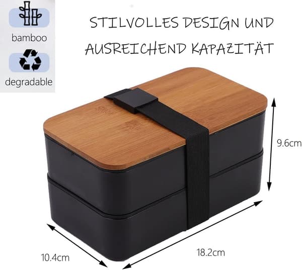 Bento Box Japansk Lunchlåda 3 Fack med Bambulock och Bestick