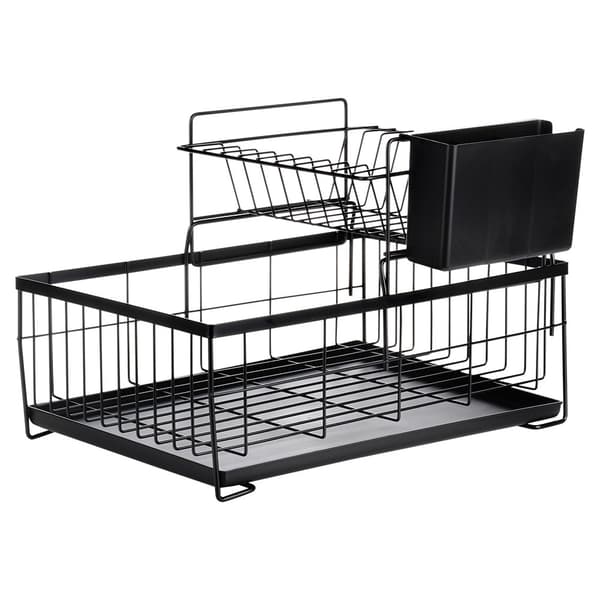 Metalstativ med 2 niveauer og bestikholder, sort
