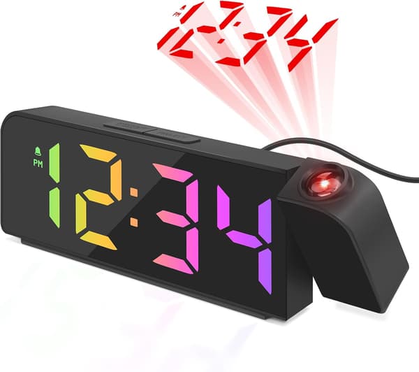 (Musta) LED-projektorihälytyskello, digitaalinen kello, herätyskello