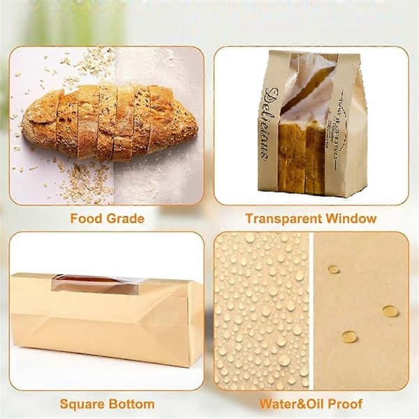 Storage Bag for Baked Bread, Paper Bag for Bread, Bread Packaging Bag with Transparent Front Window