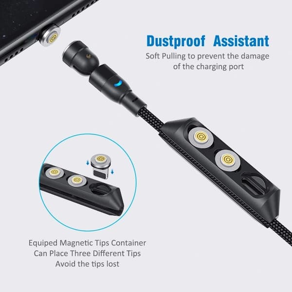 Magnetisk Datakabel 3-i-1 USB-kabel, LED-ljus, Nylonflätad, Förlängd Längd, Enhandsmanövrering
