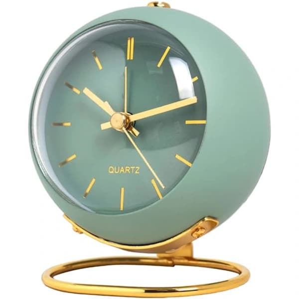 (Green) Relogeuhr Analog Alarm Clock with Light, Small Retro Silent Alarm Clock Bedside Student Alarm Clock Luminous Pointer Clock, Suitable for Heavy Sleepers