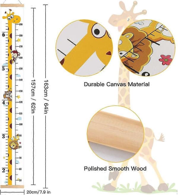 Babyns Höjdmätningsdiagram Väggbonad Mätlinjal för Barn Giraff Canvas Trä Sovrum Barnrum