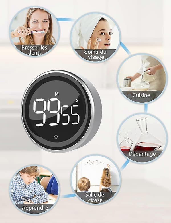 【LD】Kitchen Timer with Stopwatch Function and Countdown in Aluminum Alloy, 2 Screens, 3 Volume Levels