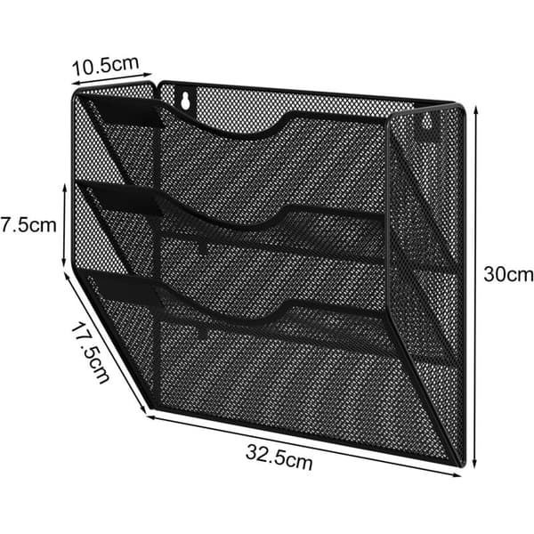 Wall-mounted metal magazine rack with 3 compartments, A4 desk organizer