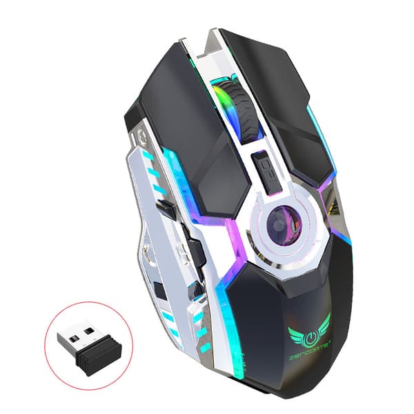 Wireless Mouse, Rechargeable RGB Lighting, 2.4G Mouse, Ergonomic Design, ABS Material, Black