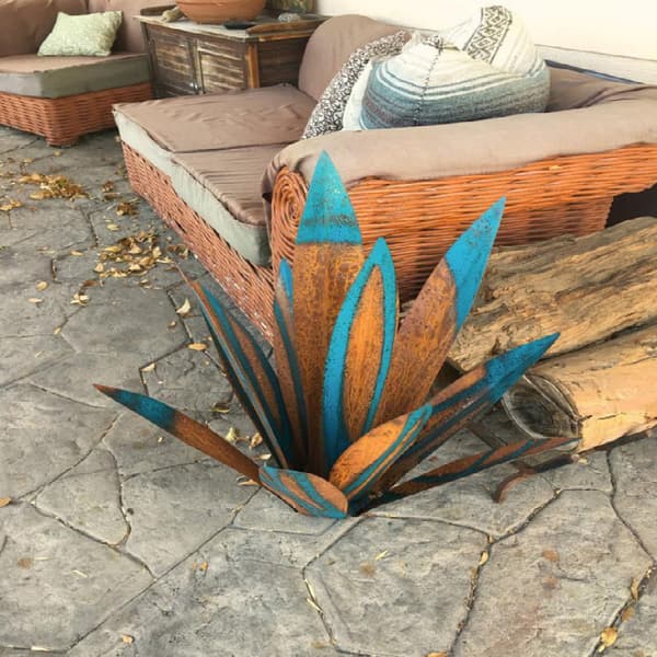 Blå 35 cm metall-agave-skulptur - Hagedekorasjon