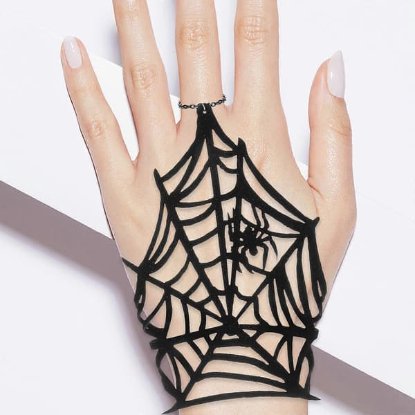Fingerløse hansker Spindelvev Halloween Svart Polyester 16,5x16 cm