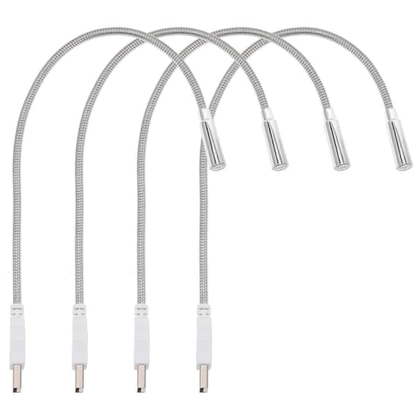 USB Spotlight Gooseneck Portable Night Light Reading Lamp Silver 35X1.5Cm Eye Protection 4-pack