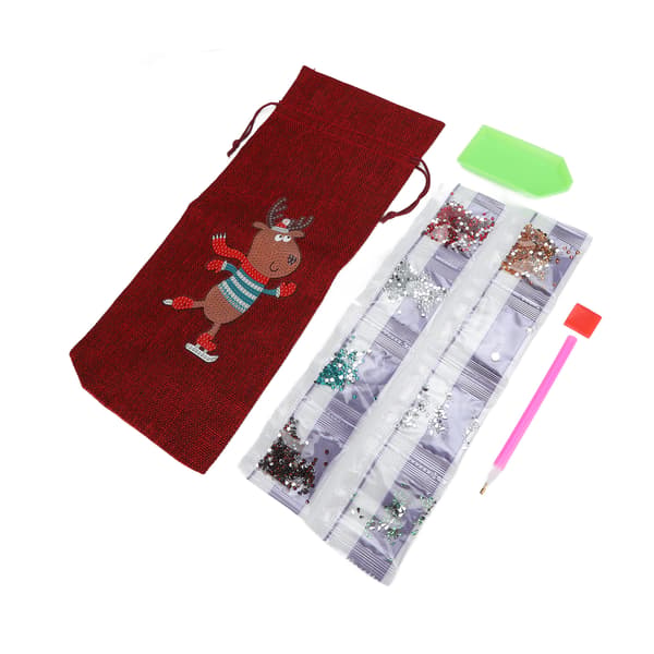 Drawstring Wine Bag Portable Burlap Rhinestone Painting Pattern Durable Burlap Wine Gift BagsAA864