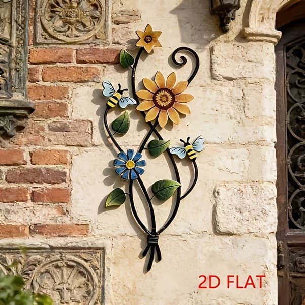 2D Platt Metallbi och Blomväggdekor