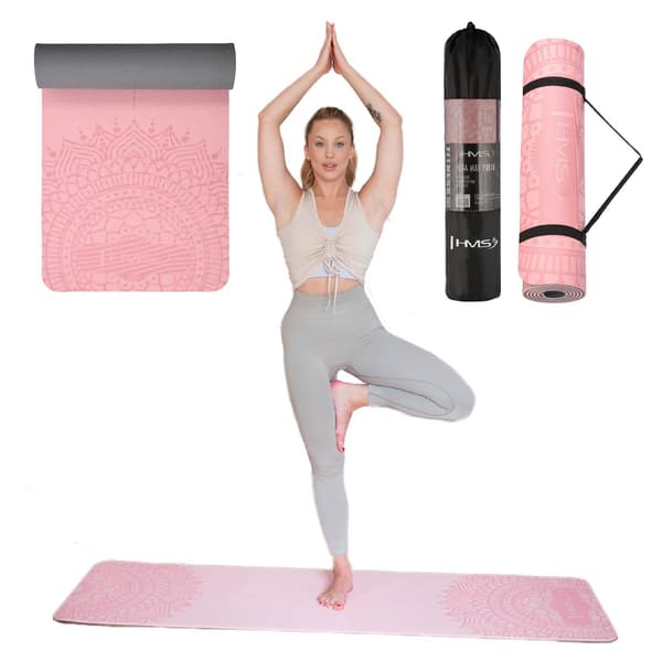 Yogamåtte TPE, lyserød, skridsikker, 10 mm