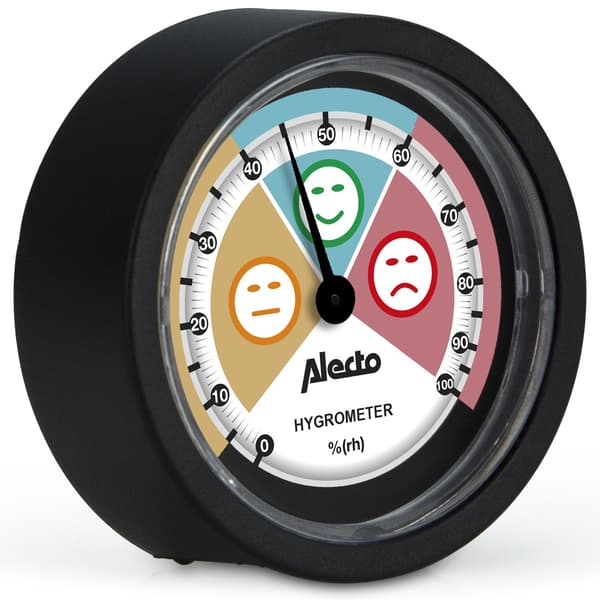 Analog hygrometer, svart – batterifri, väggmonterbar