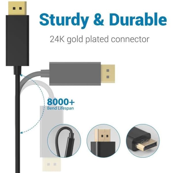 Elegear USB-C til DisplayPort-kabel 1,8 m (4K@60Hz) USB 3.1 Thunderbolt 3-kompatibel for Huawei Mate10/P10/SamsungS8/S8+/Note8