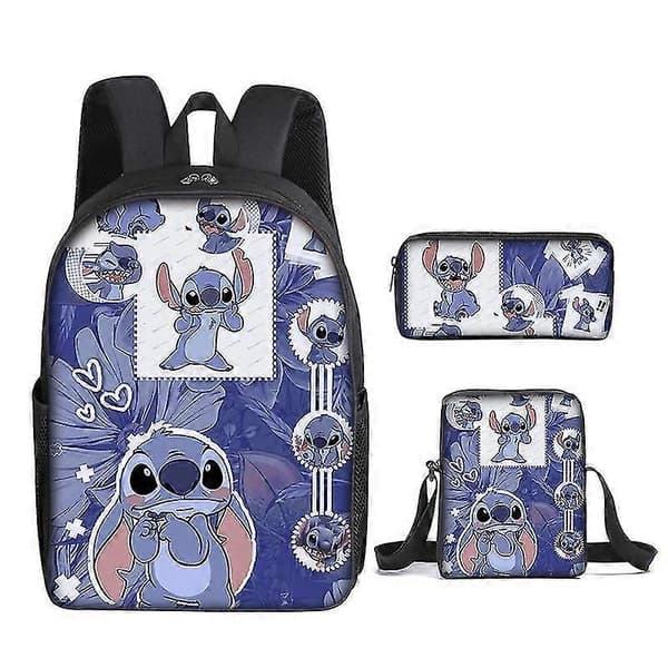 Stitch School Bag Stitch Three-Piece Student Print Cartoon Backpack Briefcase Pencil Case Set