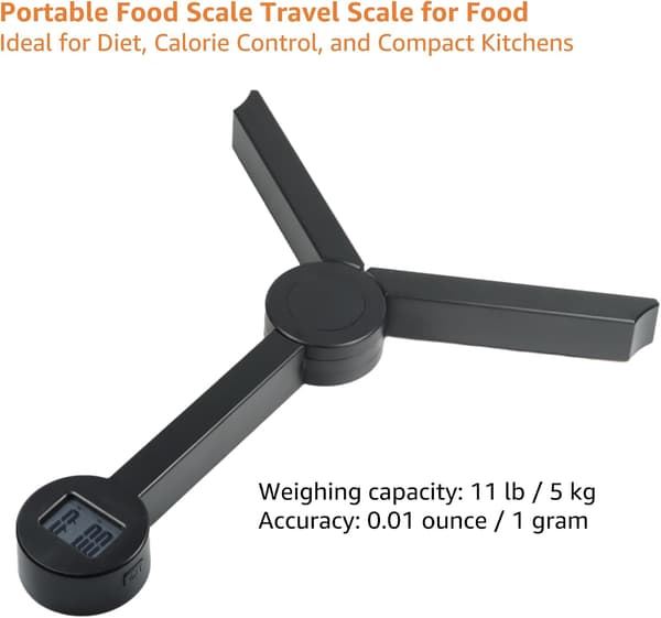 Portable food scale, travel scale, foldable digital kitchen scale in grams and ounces