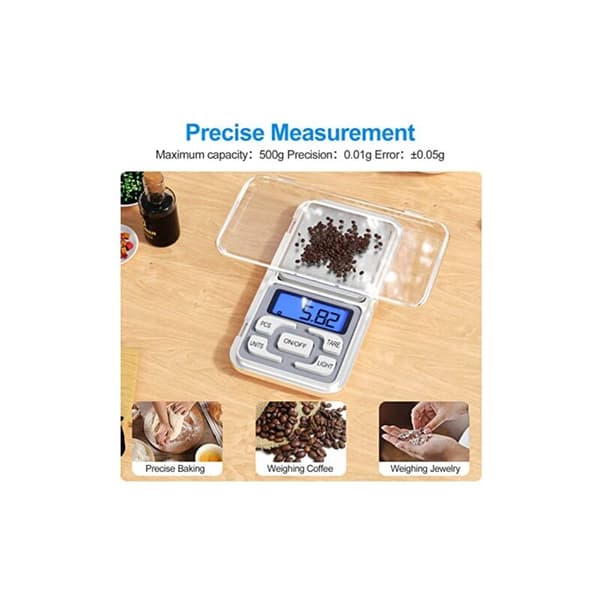 Precision Kitchen Scale 500g, 0.01g Accuracy, LED Display with Tare Function, Compact for Food, Coffee, Jewelry