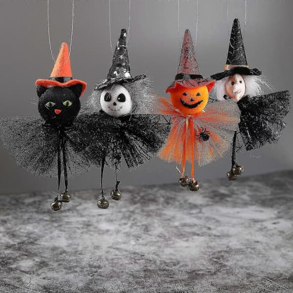 Halloween Hængende Dekoration Heks Græskar 4 stk.