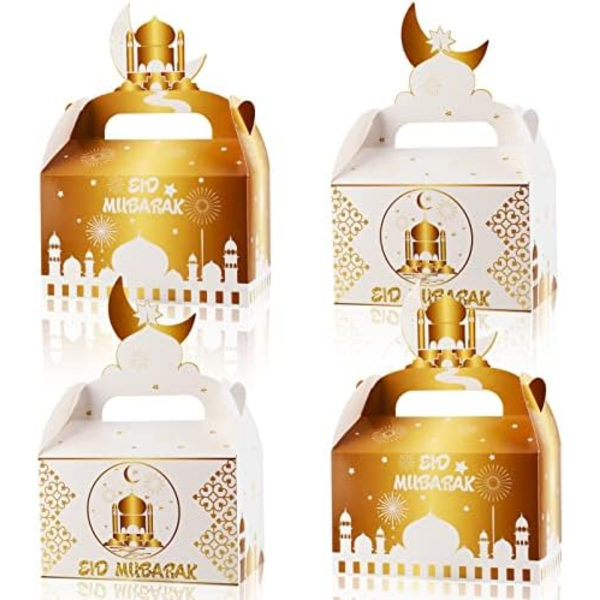 DPKOW 12 st Eid Mubarak Godis Presentaskar, Vitguld DIY-askar Vitguld