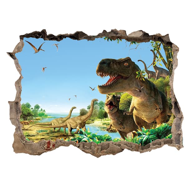 3D trasig vägg dinosaurie paradis sovrum vardagsrum barnrum väggdekaler dekorativ målning