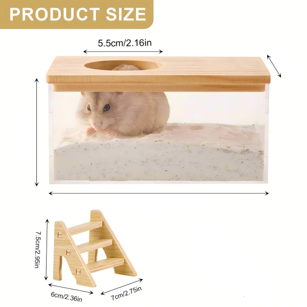 Hamster Sandbad, Hamster Badbeholder Med Stige, Dyre Sauna Toalett for Marsvin Chipmunk - Transparent Akryl 185x125x85MM