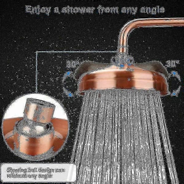 Copper Shower Head, 8 Inch Diameter High Pressure Fixed Shower Head with Adjustable Angle, Rain Shower Head - Gold.