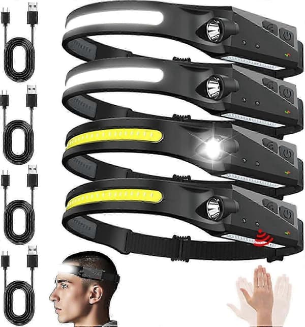 【LD】Rechargeable Headlamp 4-pack 230° Wide Beam Motion Sensor USB-C Waterproof