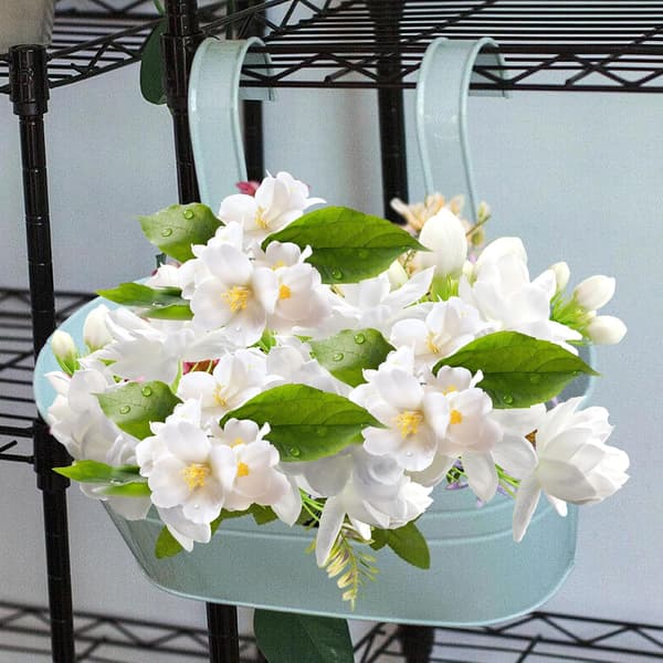 Metal Hanging Flower Pots, 4-Pack with Removable Hooks, Outdoor Balcony Planters Compatible with Various Railings