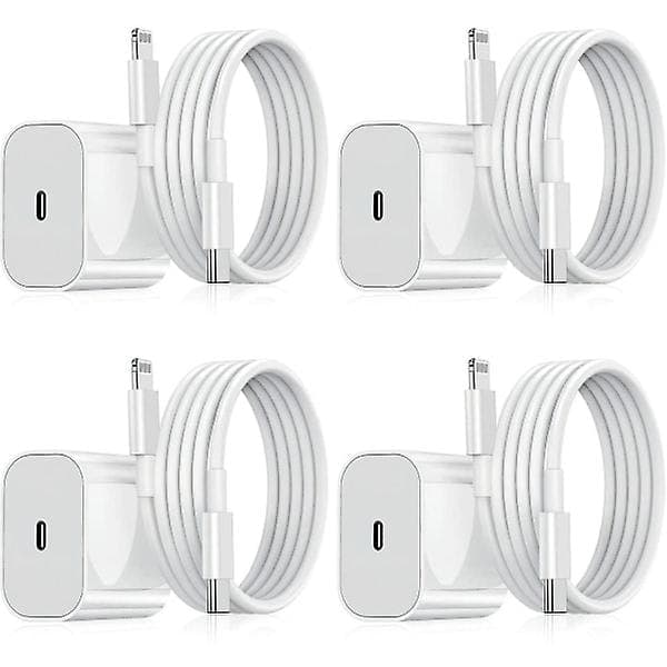 iPhone Oplader - Hurtigoplader - Adapter + Kabel 20W USB-C Hvid 4 stk. 4Pcs
