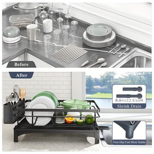 Dish rack 304 stainless steel 360° rotating automatic drainage large capacity cutlery holder