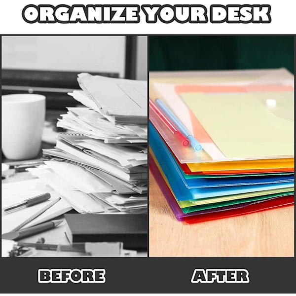 12-pack Plastic Pockets, Poly Pockets, A4, Transparent File Folders, Document Pockets, Document Organizers, in 6 Different Colors