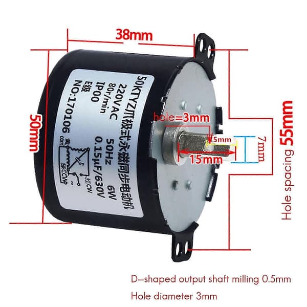 50KTYZ Permanent Magnet Synkronmotor AC 220V 6-10W Miniatyr