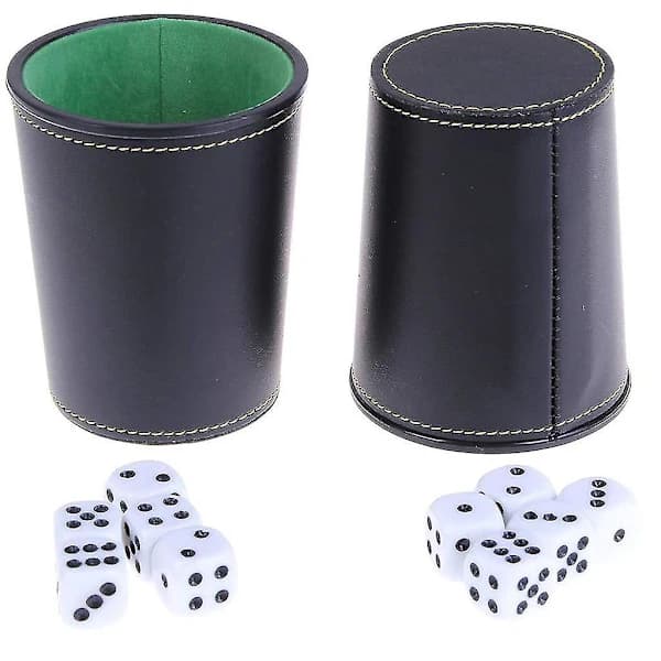 Leather Dice Cup Set with Felt Lining Silent Shaker for Farkle Yahtzee Games | Black