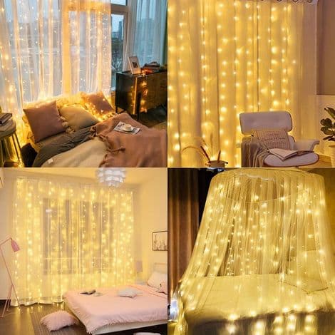 600 LED 6m x 3m Curtain Light String, 8 Modes Waterproof Frost-Resistant Curtain Light String for Window Decoration, Christmas,