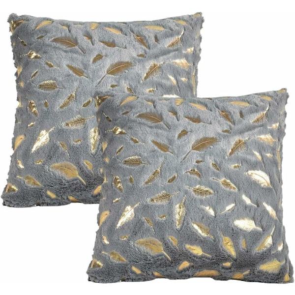 Mjukt örngott fjäderdesign supermjukt sovrum soffa säng 43x43cm 2-pack (Grå) 12