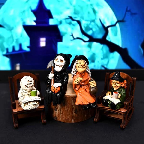 Miniatyr Grim Reaper-statue gotisk dekorasjon Halloween-gave til innendørs bruk, ljå