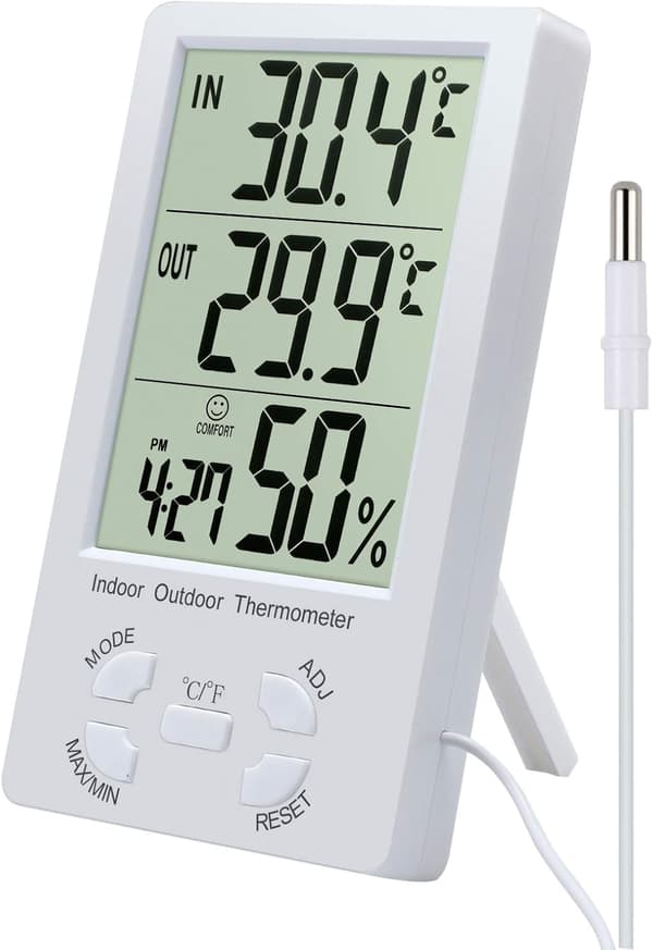 Digitalt hygrometertermometer, LCD digitalt termometer med sonde, innendørs og utendørs hygrometer, kjøleskapstestersensor