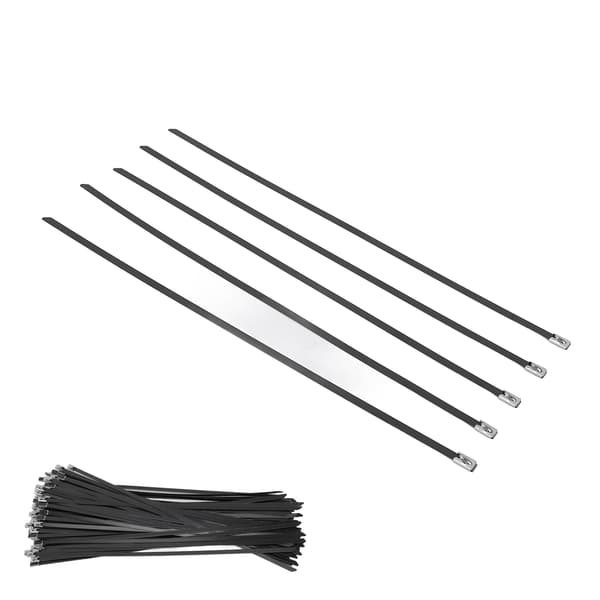 100 Pcs 304 Stainless Steel Cable Ties Self-Locking Black Zip Ties for Ship Labels Cable Harness