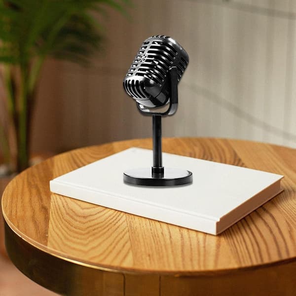 Microphone table decoration, retro desktop microphone accessory model, with bracket - retro microphone dummy prop