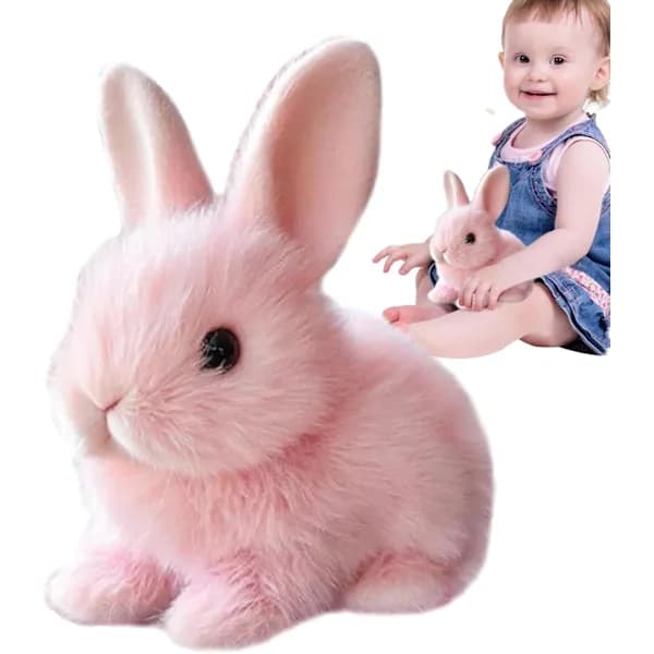 Interactive Rabbit Plush Toy, Realistic Hopping Rabbit Toy, Interactive Rabbit Toy for Easter, Electric Rabbit Toys (white) pink