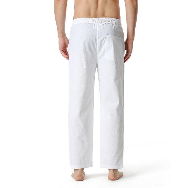 Menn Vanlige rett ben Uformelle bukser Yoga Beach Løs elastisk midjeunderdel white XL
