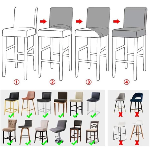 Reusable Bar Stool Covers for Pub, Stretch Covers, Removable and Washable Dining Chair Covers for Kitchen, Black