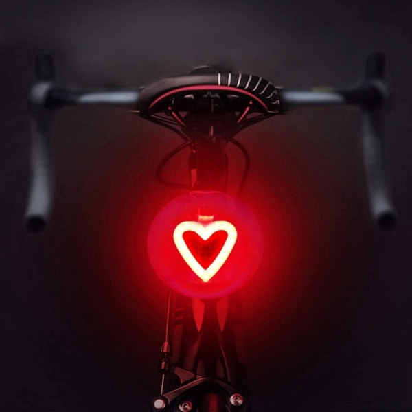Genopladelig hjerteformet cykelbaglygte - LED baglygte til natkørsel, sødt tilbehør, 5 tilstande, vandtæt a2