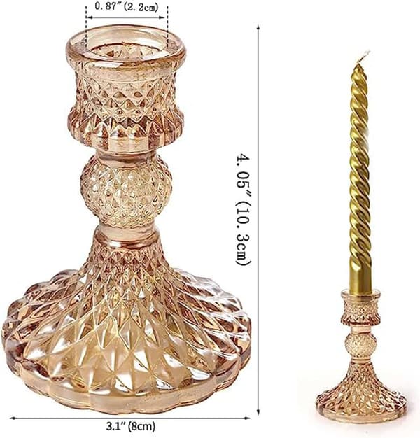 2-paknings lysestaker, glasslysestaker for koniske lys, søylelysestaker for bryllupsbord og peishylle