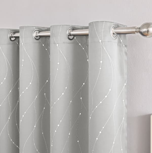 Gray blackout curtains with rings 100x200 cm wavy pattern textured for bedroom living room one panel