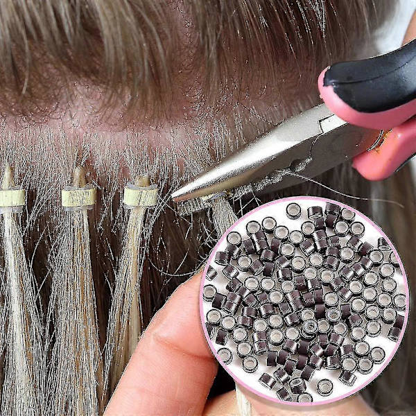 4-i-1 sæt med 500 stk. Micro Ring sæt, Micro Ring løkker, Nål og Tang til Hår Extensions