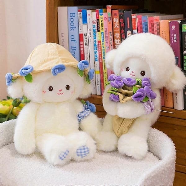 Soft Plush Sheep Doll Anime Rose Hat Plush Toy Creative Magnetic Hugging Lamb Birthday Gift[D] Blue blue